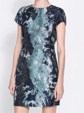 Zara | Jacquard Abstract Mini Dress in Metallic and Navy